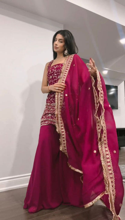 Beautiful Pink Color Georgette Embroidery Palazzo  Salwar Suit