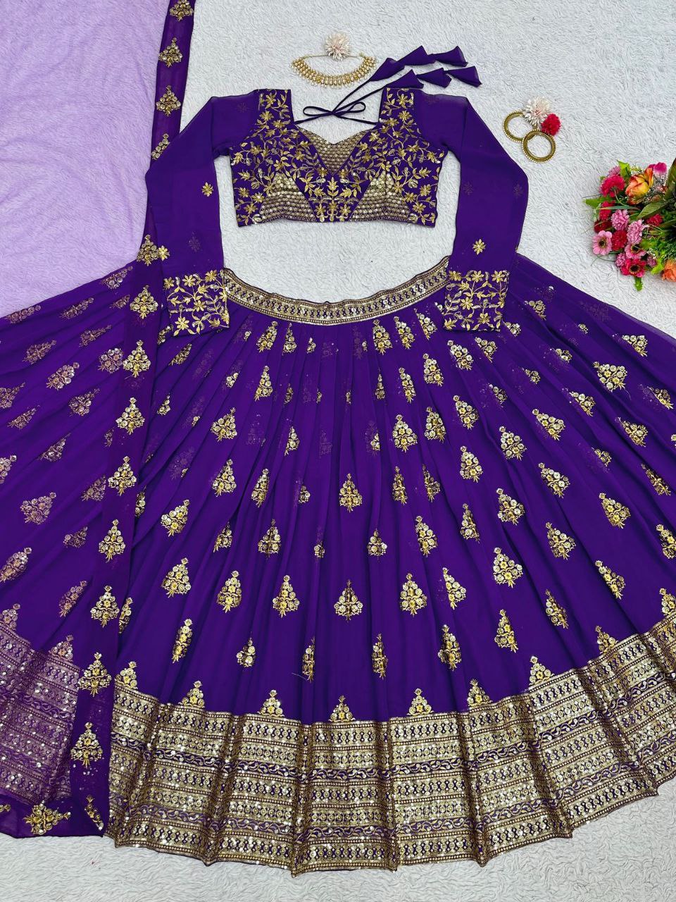 Beautiful Purple Color  Georgette Sequence Work Lehenga Choli With Dupatta