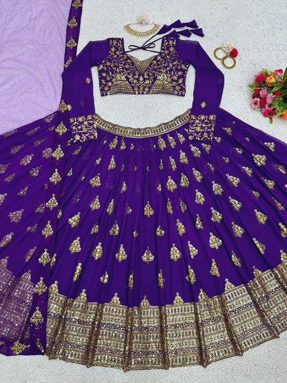 Beautiful Purple Color  Georgette Sequence Work Lehenga Choli With Dupatta