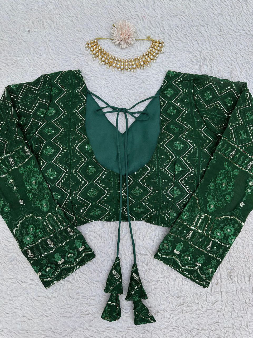 Beautiful Green Color  Georgette Sequence Work Lehenga Choli With Dupatta