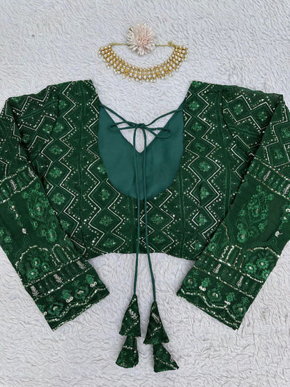 Beautiful Green Color  Georgette Sequence Work Lehenga Choli With Dupatta