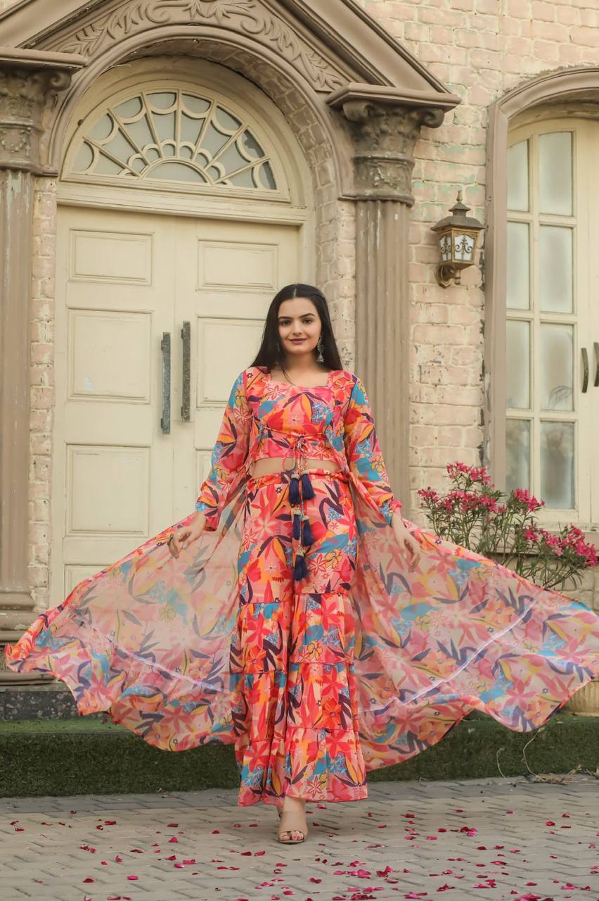 Stunning Multi Color Georgette Digital Printed Indo Western