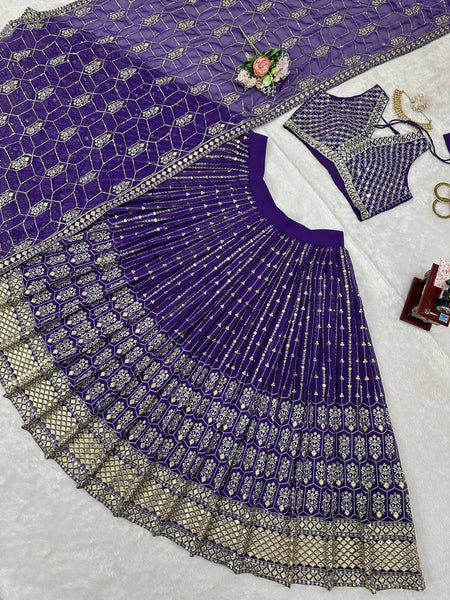 Latest Purple Georgette Sequence Work Lehenga Choli For Wedding Wear