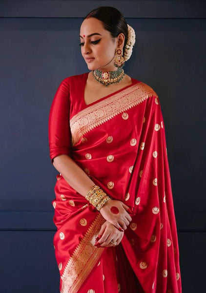 Red Color Lichi Silk Jacquard Work Weding Wear Saree Blouse