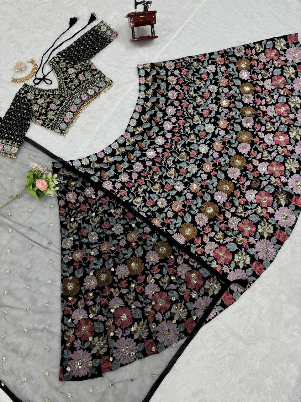 Best Quality Black Color Georgette Sequence Work Lehenga Choli