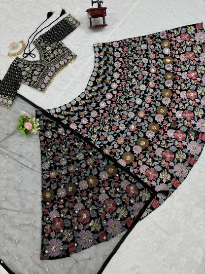 Best Quality Black Color Georgette Sequence Work Lehenga Choli