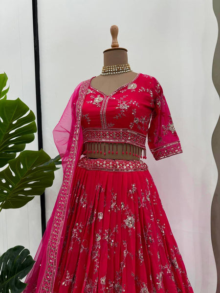 Red Color Georgette Sequence Thread Work Lehenga Choli