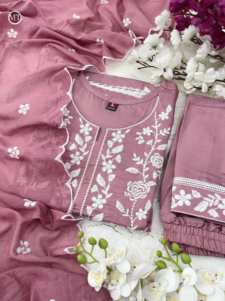 Party Wear Pink Color Roman Silk Embroidered Work Salwar Suit