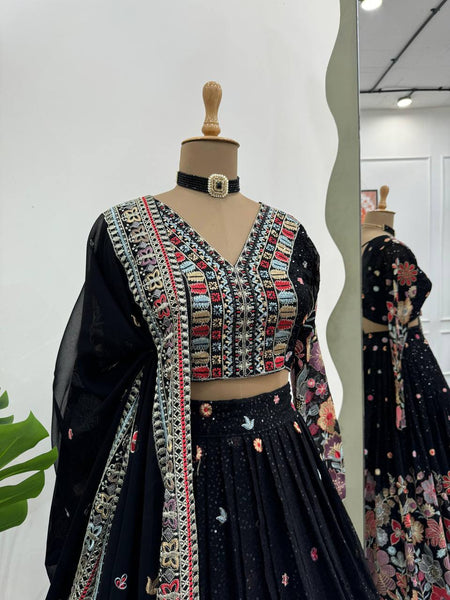 Designer Black Georgette With With Embroidered Work Lehenga