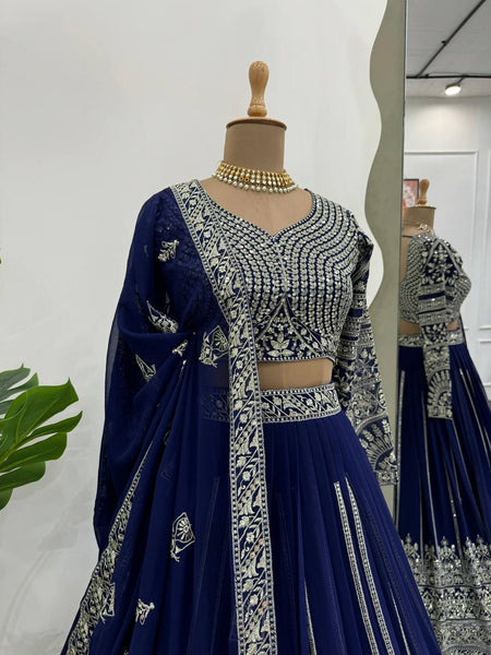 Navy Blue Embroidery Lehenga Choli For Women