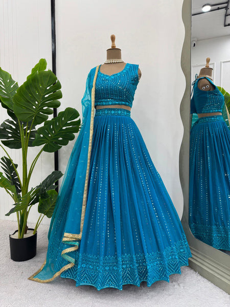 Blue Color Georgette Sequence Lehenga Choli