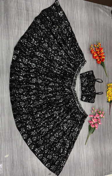 Black Color Sequence Georgette Lehenga Choli