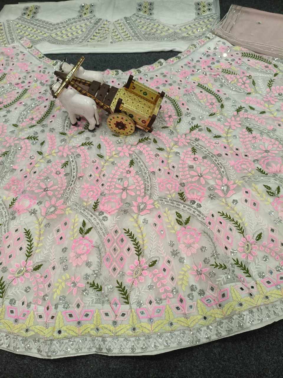 Latest Embroidery Real Mirror Lehenga for Women