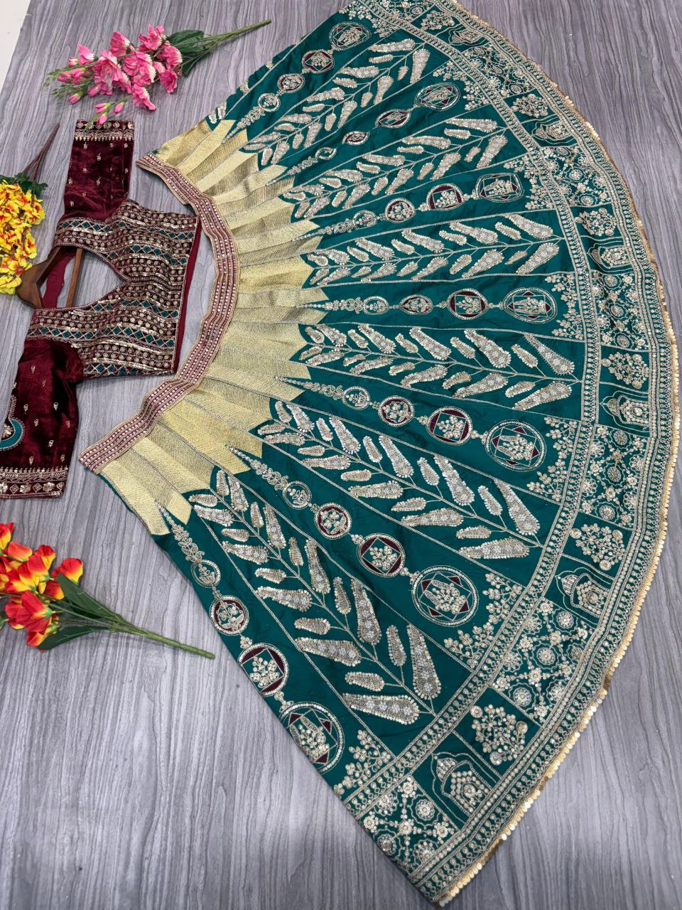 Rama Color Satin Silk Zari Lehenga Choli