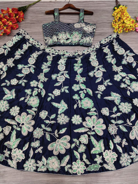 Blue Color Embroidered Sequence Silk Georgette Lehenga Choli