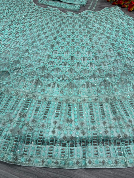 Sea Green Net Sequence Lehenga Choli