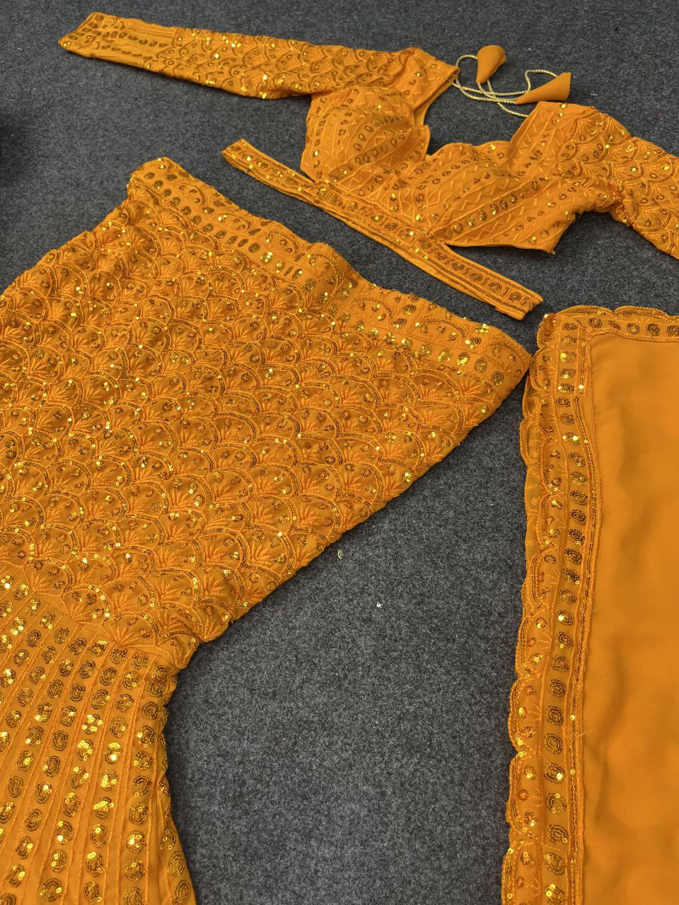 Orange Color Sequence Georgette Lehenga Choli