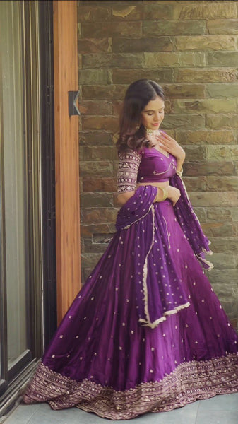 Wine Color Satin Silk Sequence Work Lehenga Choli