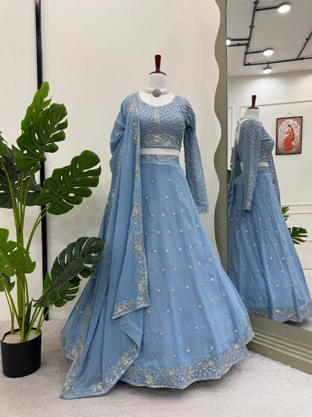 Sky Blue color Georgette Sequnce Lehenga Choli