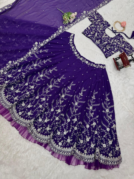 Latest Violet Color Georgette Sequence Lehenga Choli
