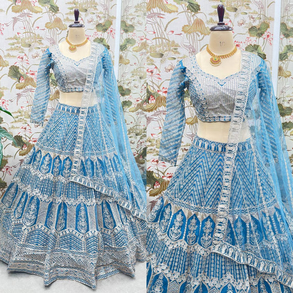 Sky Blue Color Net Sequence Work Lehenga Choli