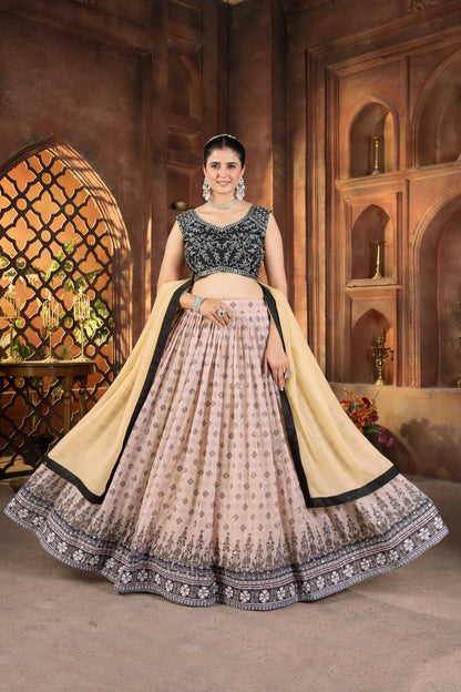Cream Color Georgette Sequence 4 Meter Flair Lehenga Choli