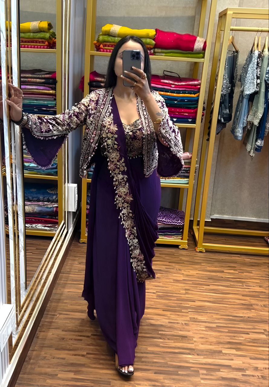 Ready to wear Chinon Silk Jacket Saree