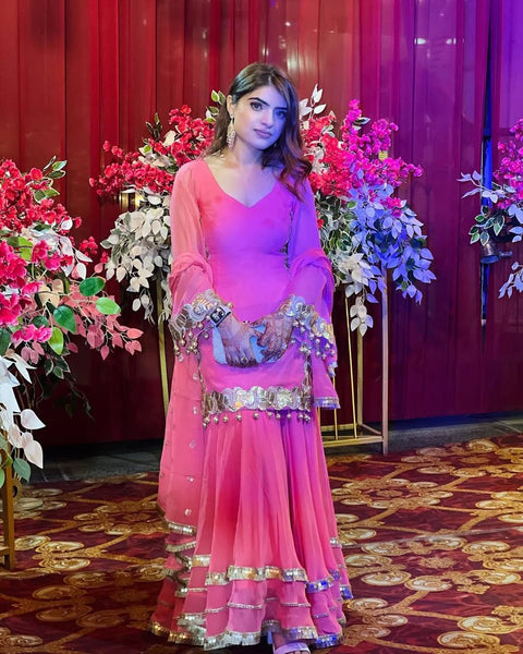 Peach Color Chinon Silk Sequence Work Sharara Suit