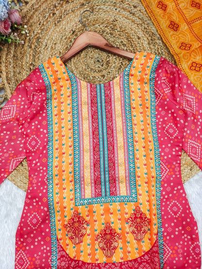 Pink Color Satin Stone Work Bandhani Printed Salwar Suit