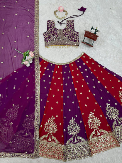 Wine Color Georgette Sequence Work Lehenga Choli