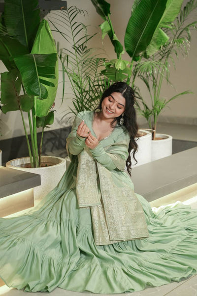 Trendy Roman Silk Chanderi Anarkali Suit