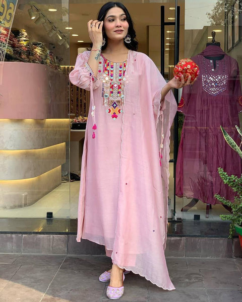 Chanderi Mirror Embroidered Salwar Suit