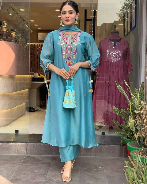 Chanderi Mirror Embroidered Salwar Suit