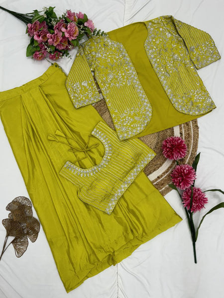 Ready to Wear Chinon SIlk Dhoti Blouse Jacket Set