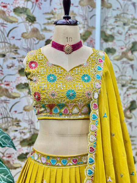 Wedding Wear Yellow Color Georgette Lehenga Choli