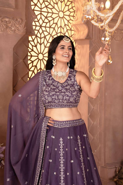 Wedding Wear Violet Color Georgette Sequence Lehenga Choli