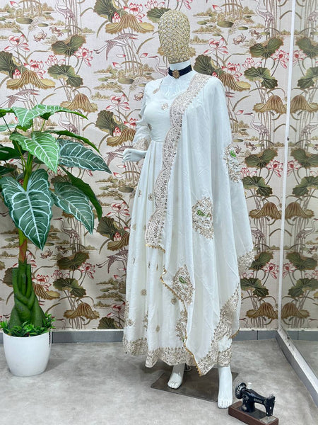 White Color Chinon Silk Sequence Work Salwar Suit