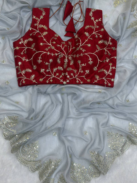 Organza Silk Sequence Work Saree Blouse