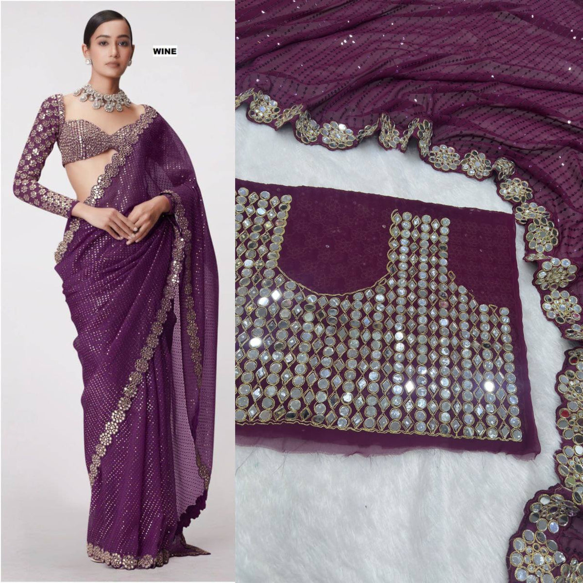 Party Wear Georgette Mirror Sequence Saree Blouse