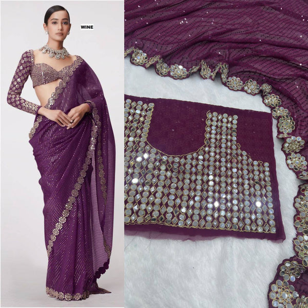 Party Wear Georgette Mirror Sequence Saree Blouse