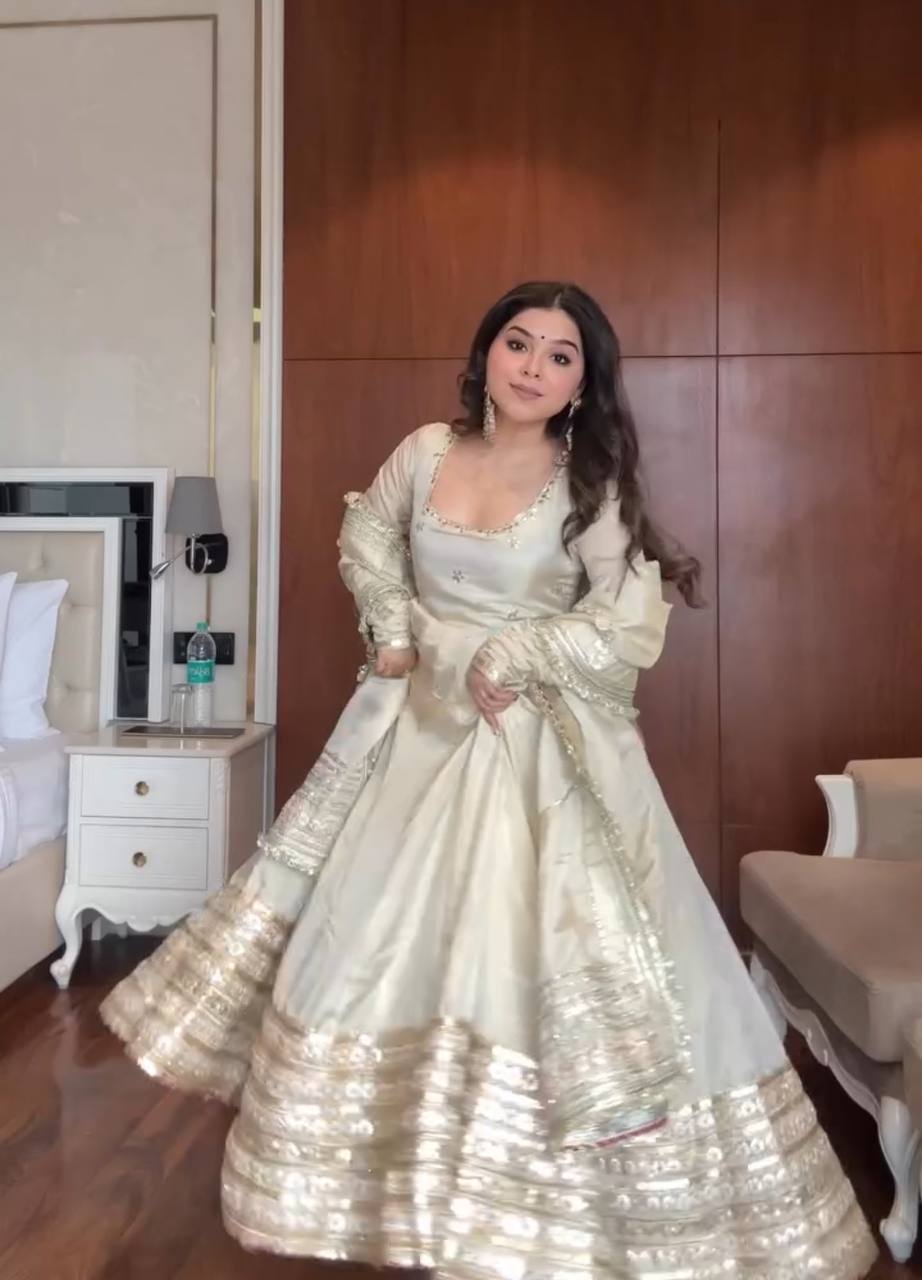 Off White Color Chinon Sequence Anarkali Salwar Suit