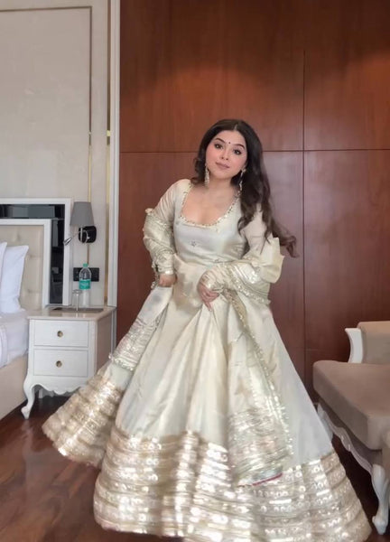 Off White Color Chinon Sequence Anarkali Salwar Suit