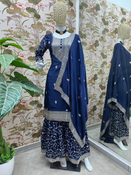 Latest Chinon Silk Sequence Sharara Salwar Suit