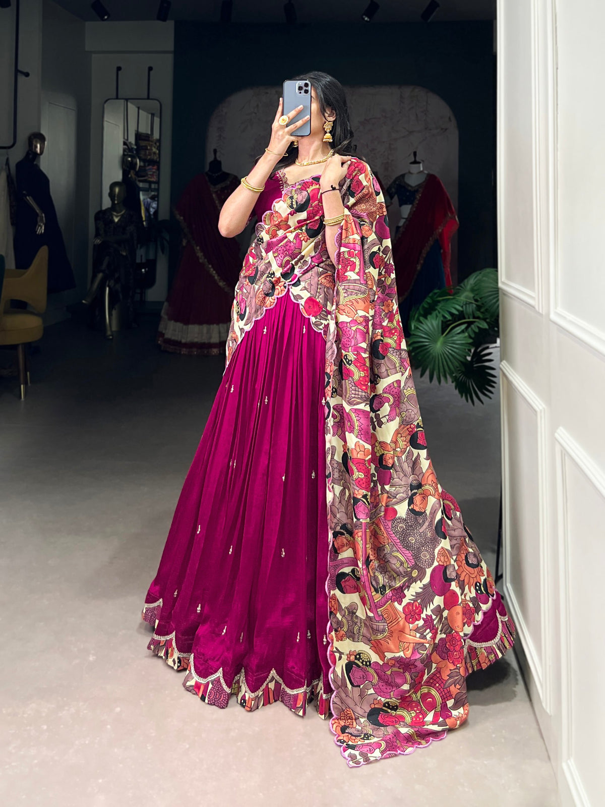 Wedding Wear Vichitra Silk Embroidery Lehenga Choli