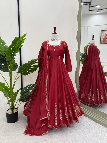 Latest Maroon Color Natural Crep Sequence Salwar Suit