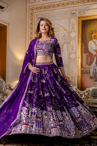 Latest Violet Color Georgette Sequence Lehenga Choli