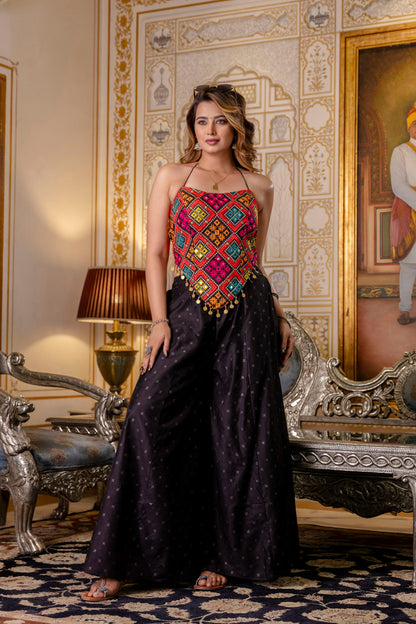 Latest Black Color Banglori Silk Mirror Top Plazo