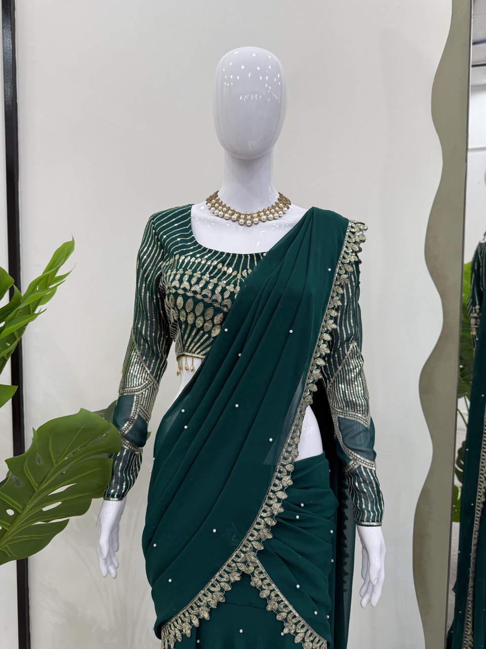 Latest Green Color Georgette Lehenga Saree