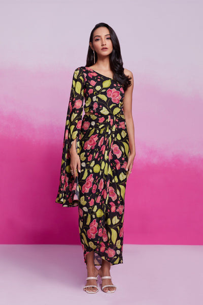 Black Color Chinon Silk Printed Co-Ord Set