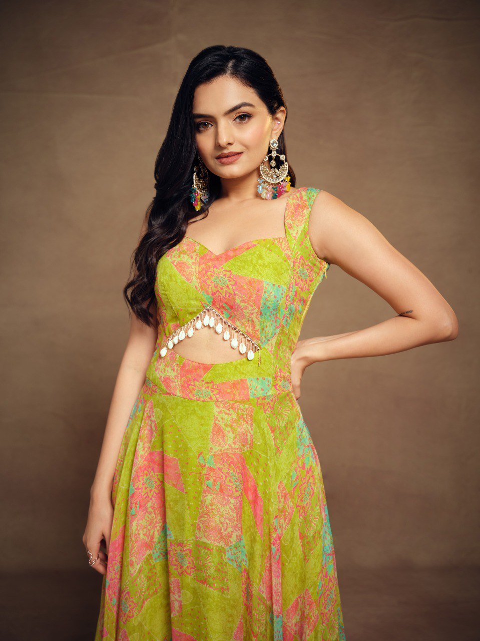 Green Color Georgette Digital Printed Gown